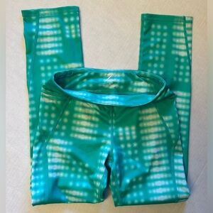 Z by Zella girl Teal Patterned Leggings with back zip pocket Sz-M-8/10.  N4